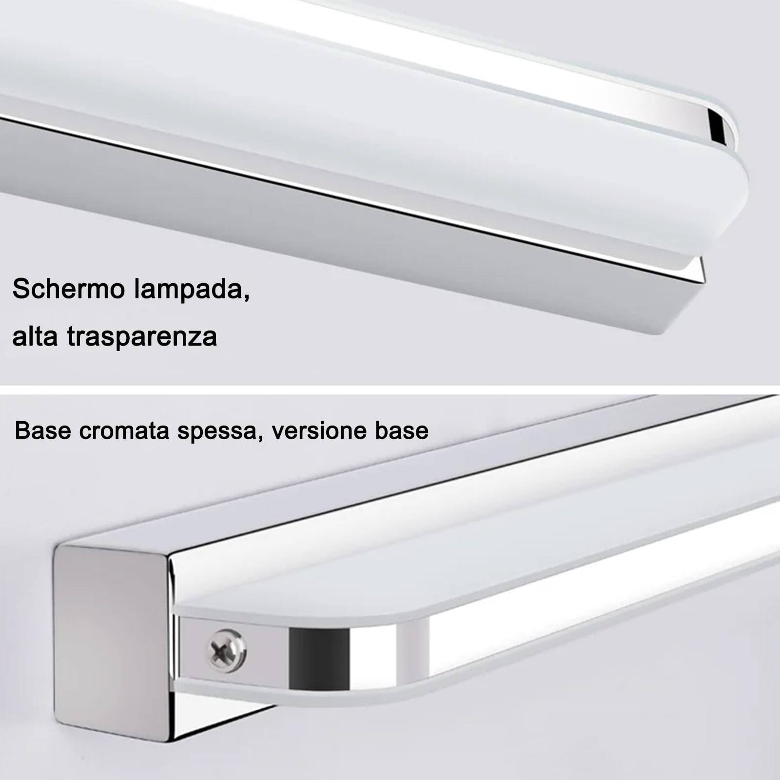 Lampada da Specchio per Bagno 42cm 9W - Lampada da Parete in Acciaio Inox, LED 4000K 6000K (Bianco Freddo)