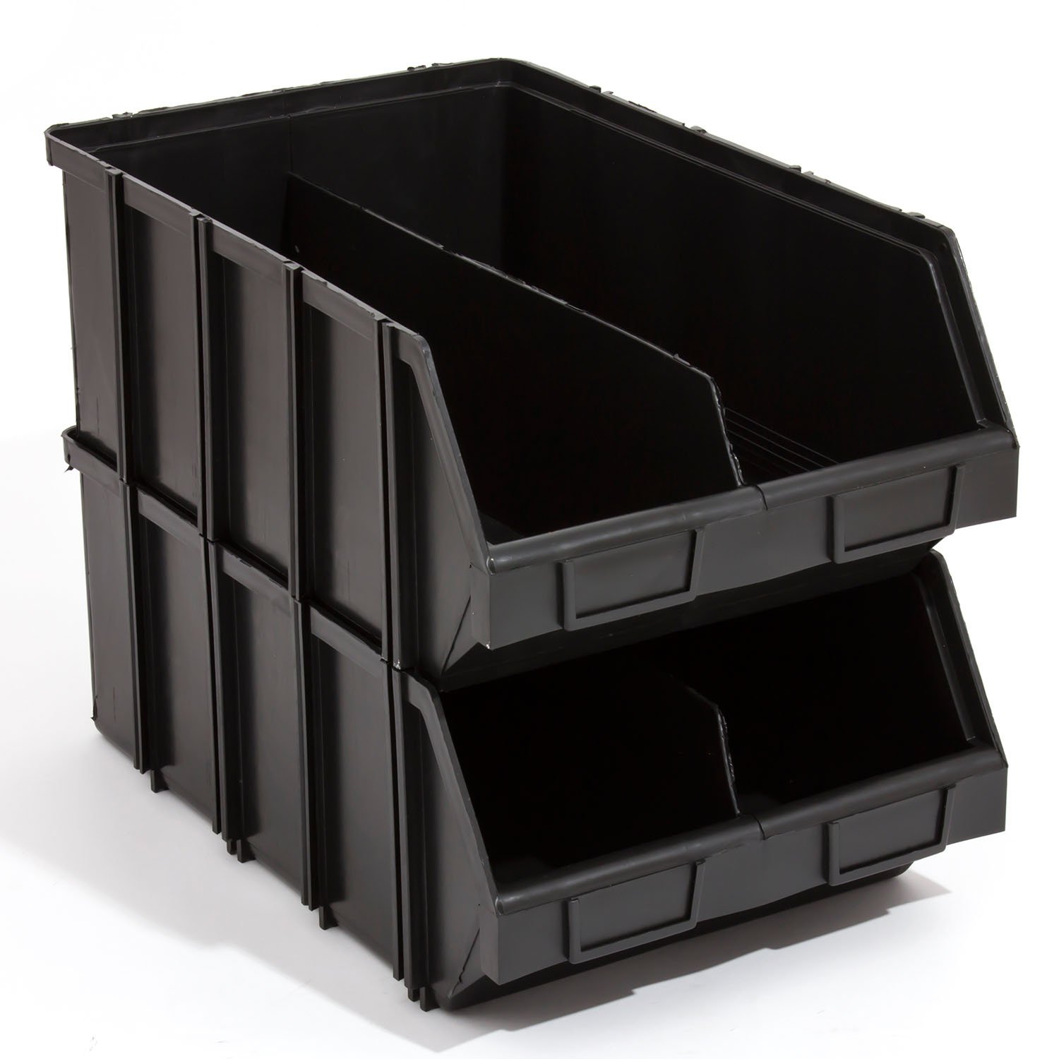 10 Große Stapelbox mit Trennwand 490x310x190 mm Gr. 4 Sichtlagerkästen Kunststoff PP 2 Fächer