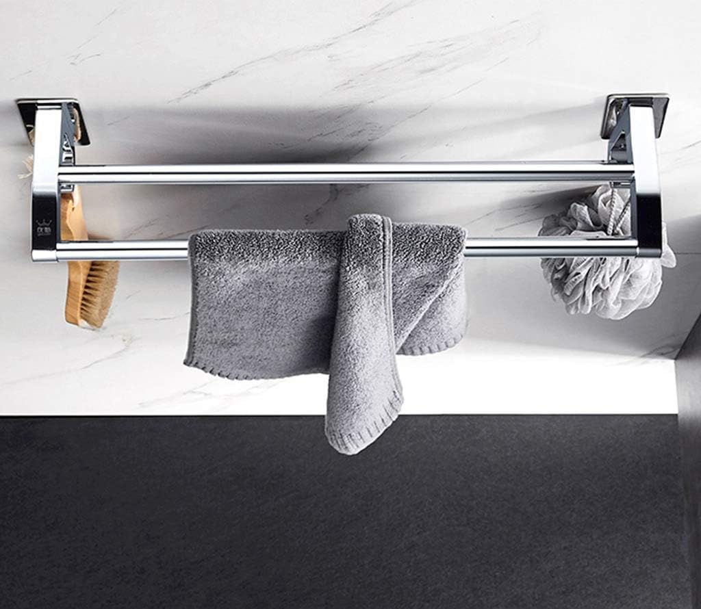 タオルバー タオルホルダー、シンプルな壁掛けタオルレール、バスルームキッチンステンレススチールダブルポールラックタオルレール、フック