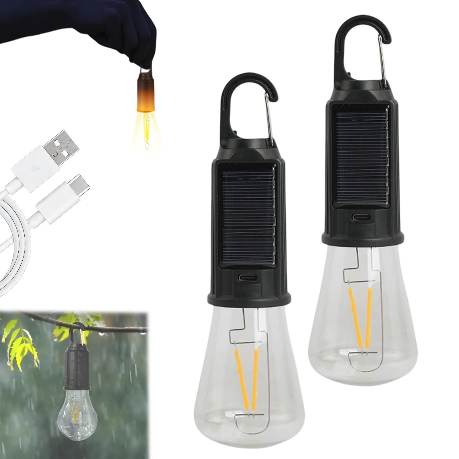 Wireless Rechargeable Light Bulbs, 2026 New Rechargeable Light Bulb Outdoor, LED Camping Lamp with 4 Brightness Modes, IP65 Waterproof, Perfect for Home, Travel & Power Outages(B,Sonnenenergie)