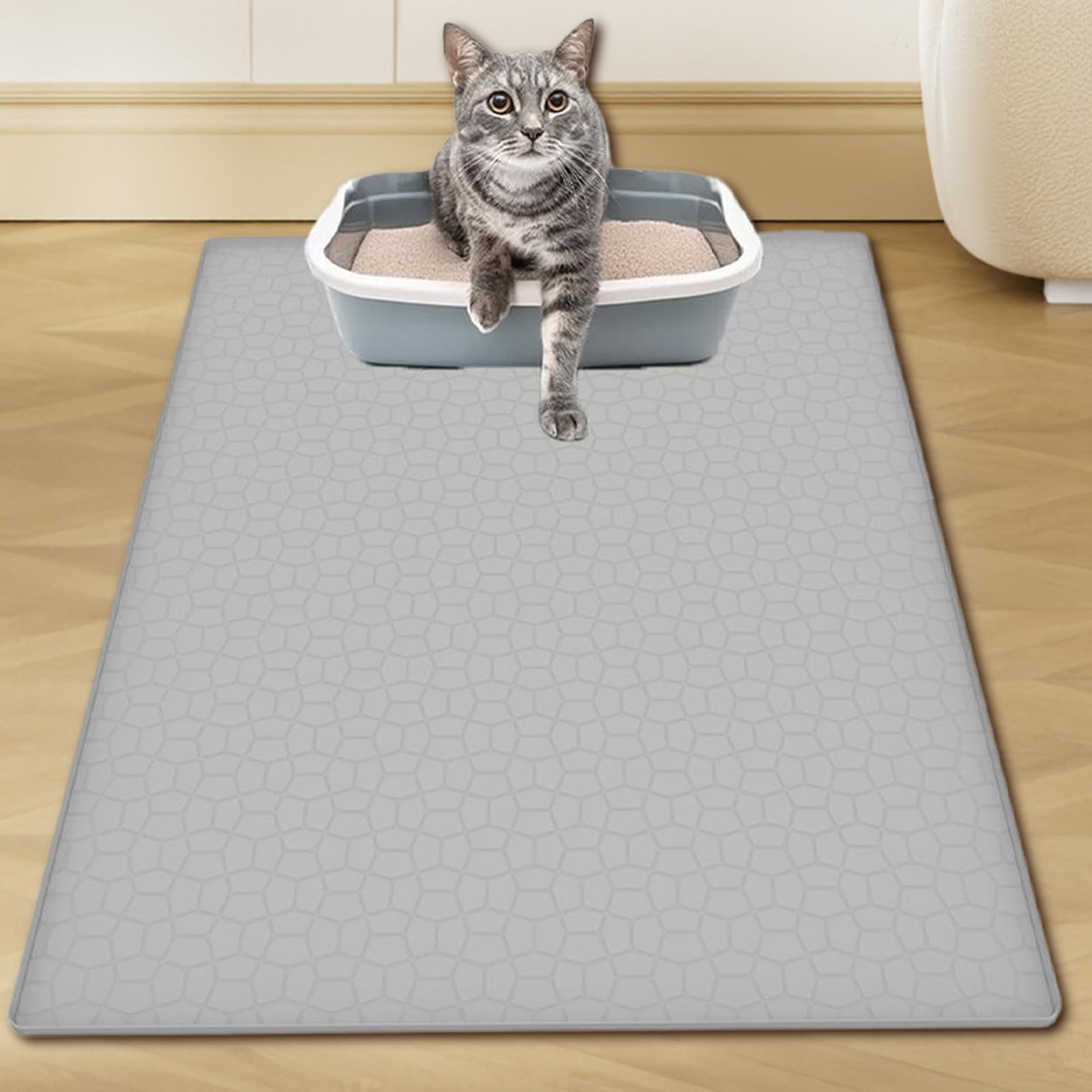 Katzenstreumatte Silikon Unterlage Für Katzentoilette | Klappbare Waschbare Decke Als Deko Für Drinnen Draußen Alle Katzenrassen