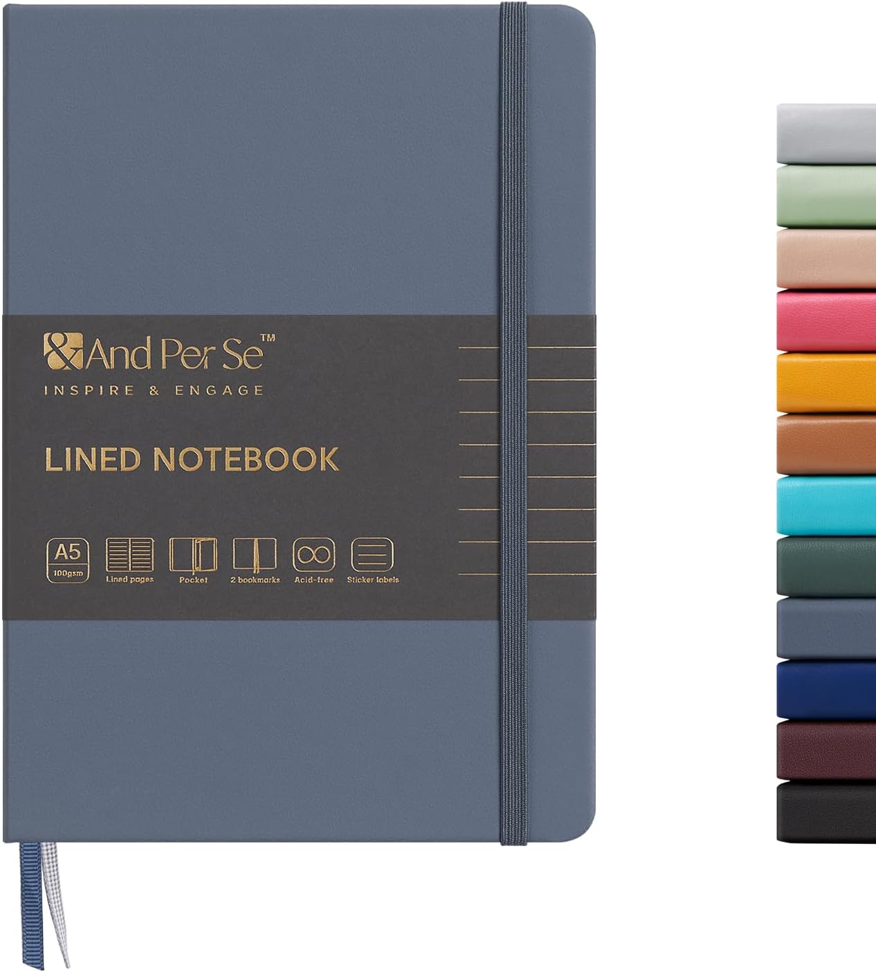 And Per Se Lined Journal Notebook, 160 Pages, A5 5.7 inches x 8 inches College Ruled Thick Paper Notebook Journals for Writing, Hardcover Notebooks for Women Men Office School (Dark Blue)