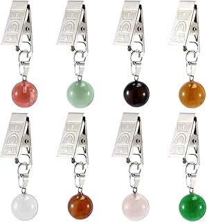 PH PandaHall 8 Colors Table Cloth Weights 8PCS Black Onyx Bead Heavy Duty Clips Ball Shape Marble Curtain Cover Hangers Table Cloth Stone Pendant with Metal Clips for Outdoor Picnic Tables Curtains