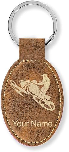 Vista 71 de LaserGram Llavero ovalado, moto de nieve, grabado personalizado incluido (negro con plata)
