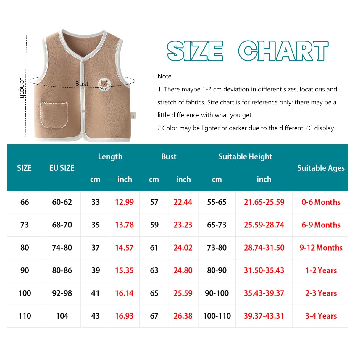 Lot de 2 Gilet en Polaire pour Bébé Garçon Fille Automne Hiver Veste Manteaux Sans Manches Cardigan Haut avec Motif de Dessin Animé Blouson Gilet Pull sans Manche pour Tout-petit Enfant 0-4 Ans