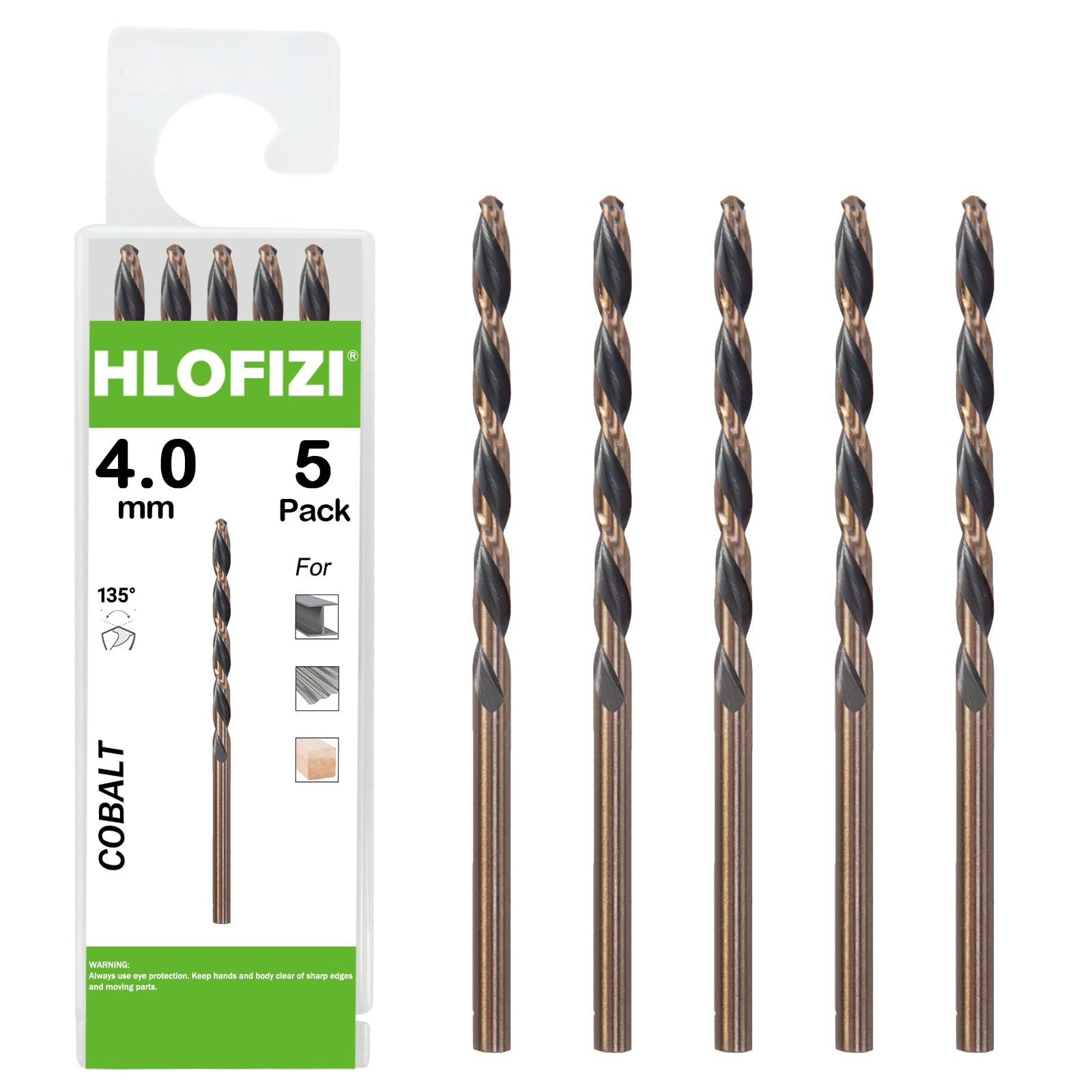 4mm Cobalt M35 Drill Bits (5 Pack), Metric Black and Gold Coated Twist Drill Bits for Hard Metal, Stainless Steel and Copper