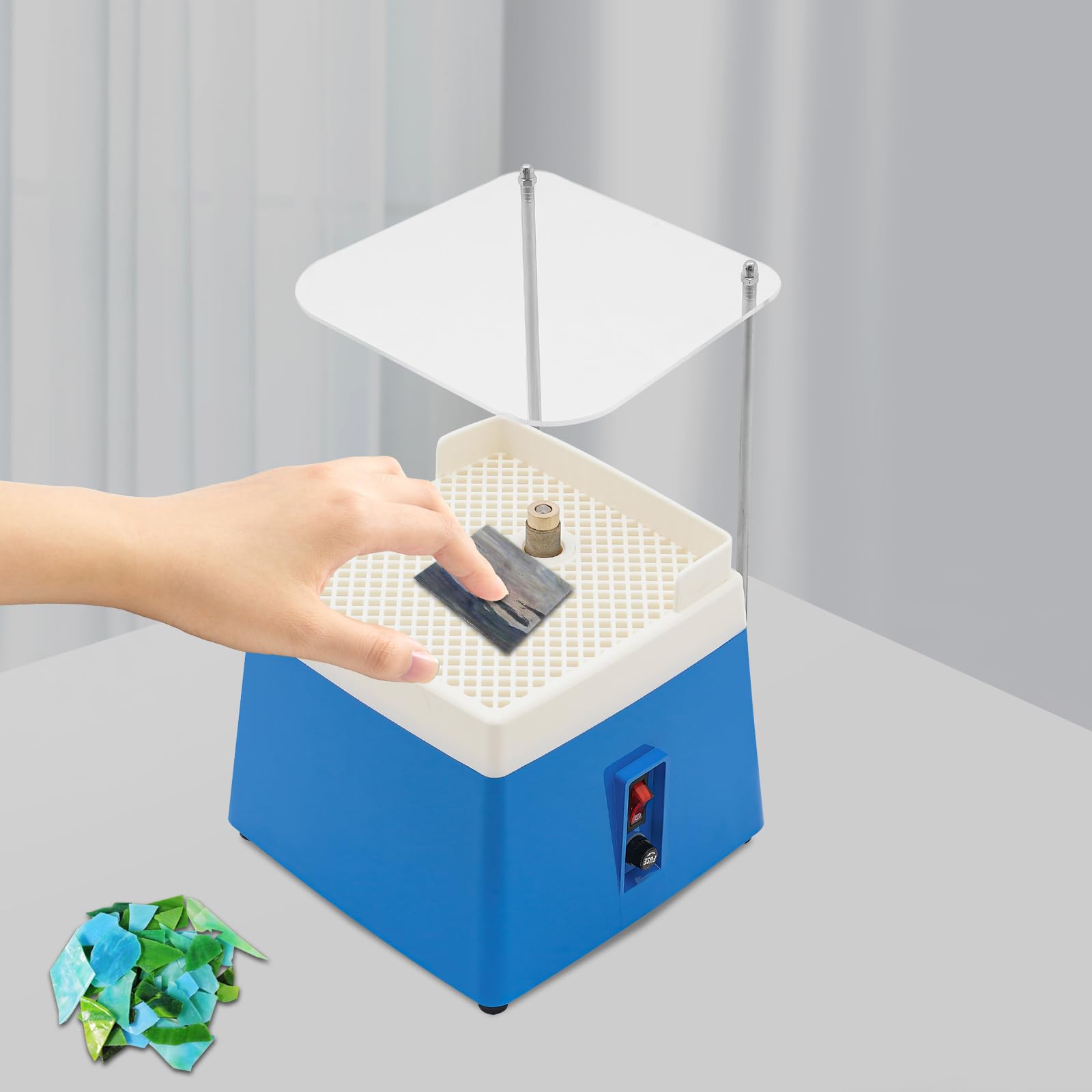 Moulin à Vitrail Portable, 65 W, Petite Machine à Meuler en Verre, 4200 Tr/Min, Outils de Meulage Avec Foret Diamant, Protection Anti-Éclaboussures, Bol de Masque