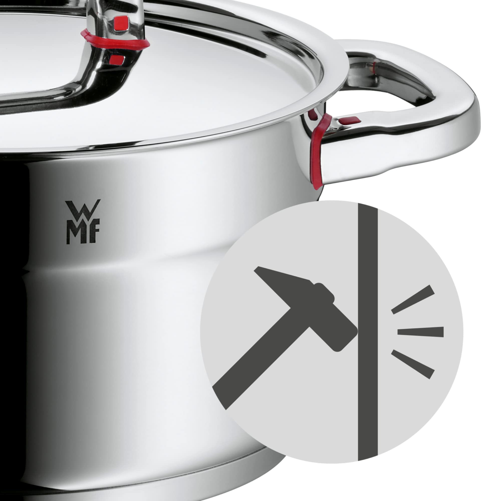 WMF Premium One Kochtopf klein 16,5 cm, Metalldeckel mit Dampföffnung, Bratentopf Induktion 1,5l, Cromargan Edelstahl poliert, Innenskalierung