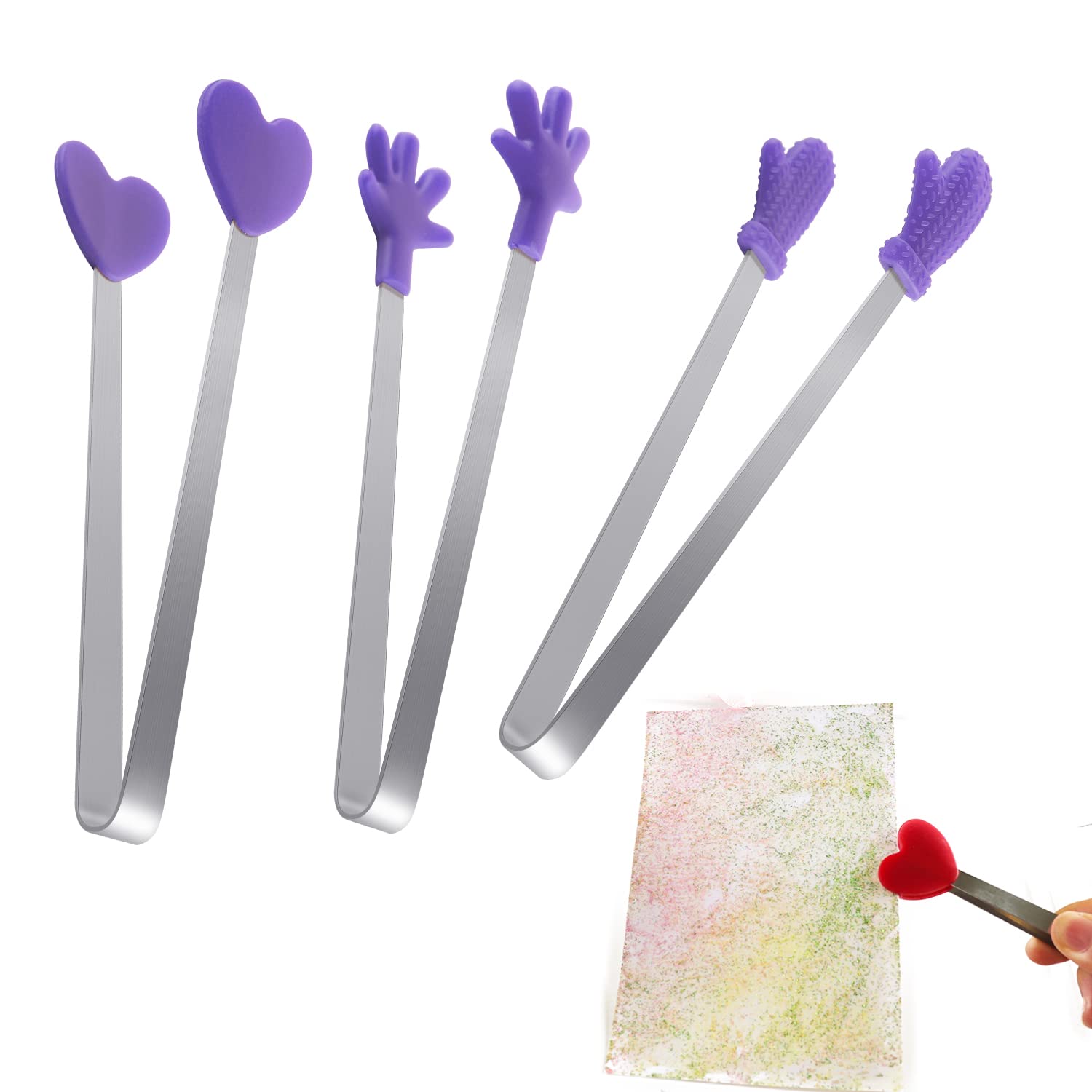 3PCS Stamp Craft Tongs Stainless Steel,Silicone Non-Slip Handle Tool Heat Resistant Stamp Tongs Philately Tweezers for Home Stamps Collection，DIY Arts and Handicrafts Projects Tools(Violet)