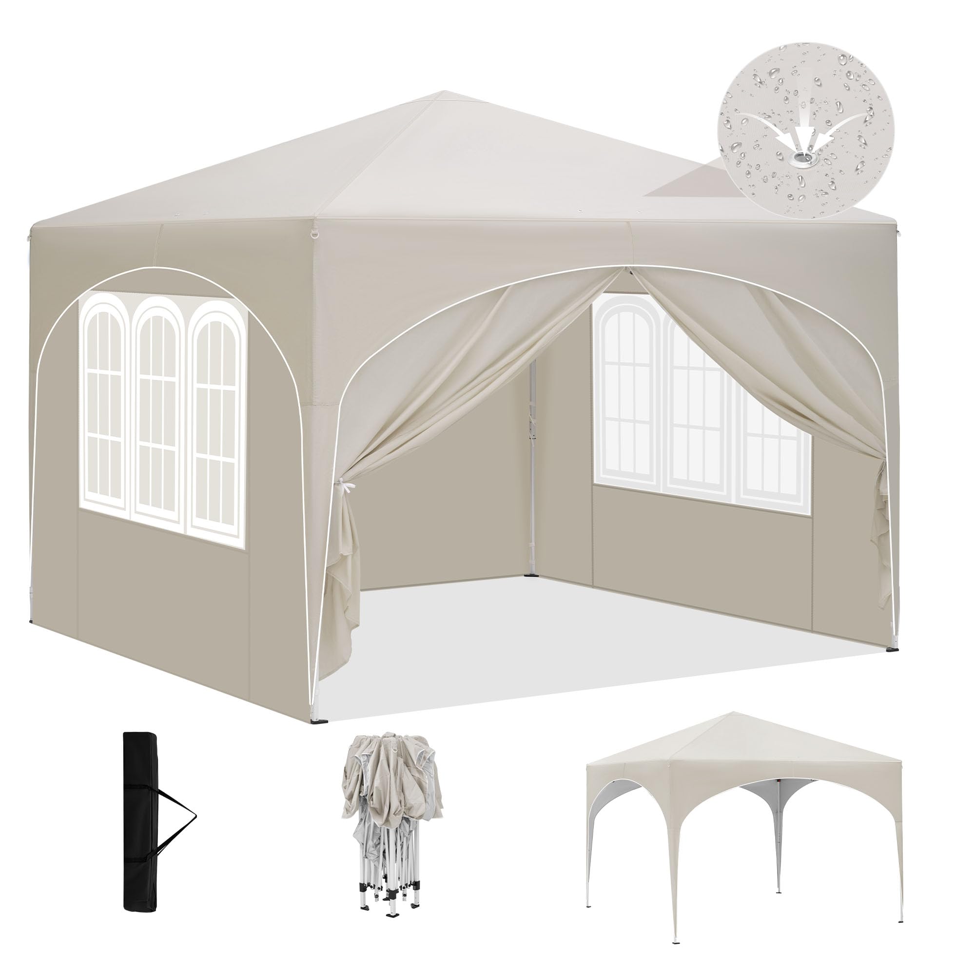 Laneetal Tonnelle de Jardin Pliable 3x3 avec 4 parois Barnum Réglable Beige