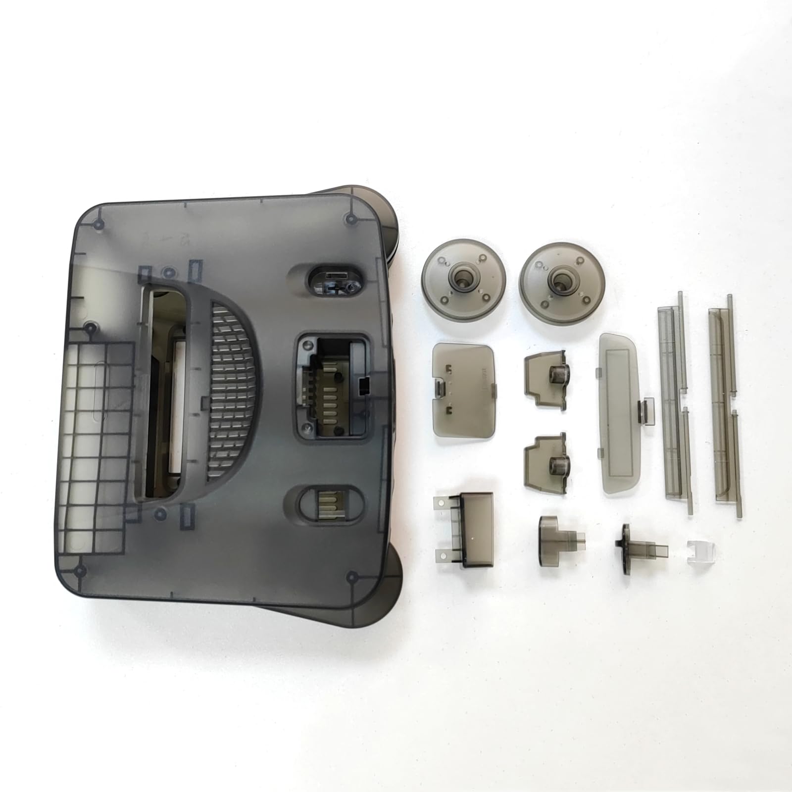 Hzxkqmil Guscio di ricambio completo per console videogiochi retrò N64 | Custodia trasparente per console di gioco N64, accessori di riparazione con cacciaviti, colore: nero trasparente