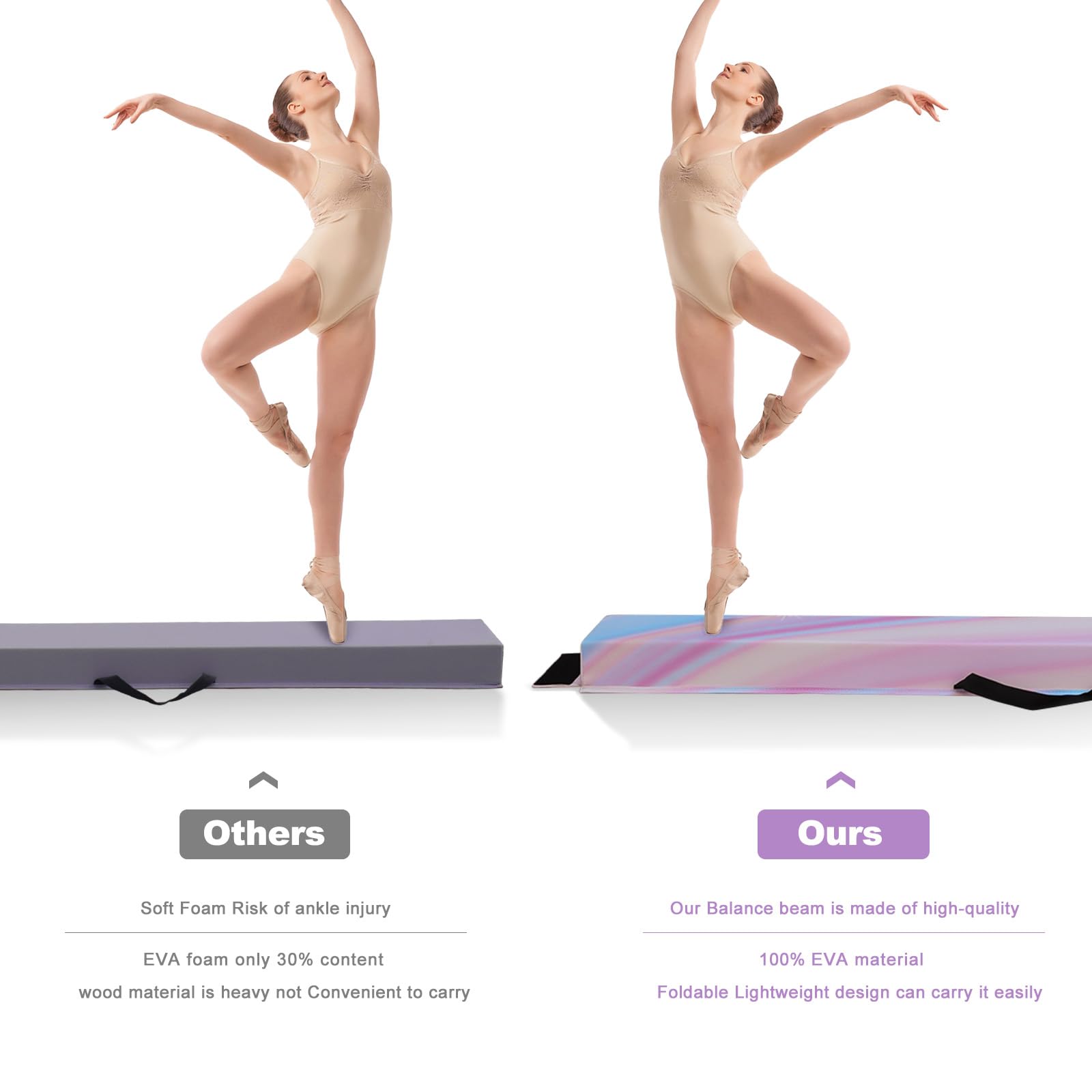 Barra Equilibrio Gimnasia artistica 240/270/300 cm Cuero PU Barra de Equilibrio Gimnasia artistica Plegable Base de Goma Antideslizante para niños, Vigas de Gimnasia para Entrenamiento