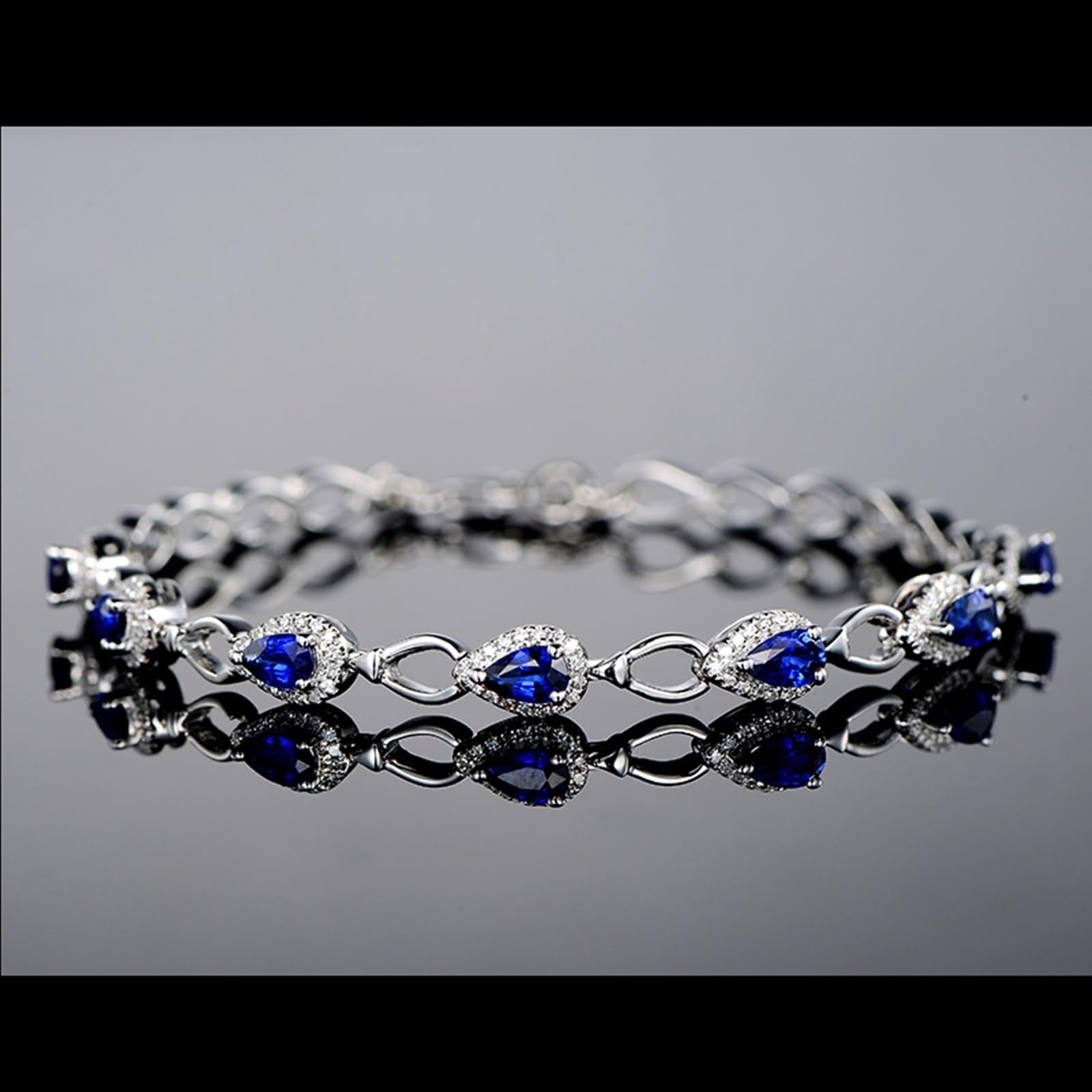 Bracciale Oro Bianco Donna 750/585/375 Vero, Bracciale con Zaffiro Sintetico 1.83ct 16-20 cm con Moissanite, Braccialetto Sposa Matrimonio