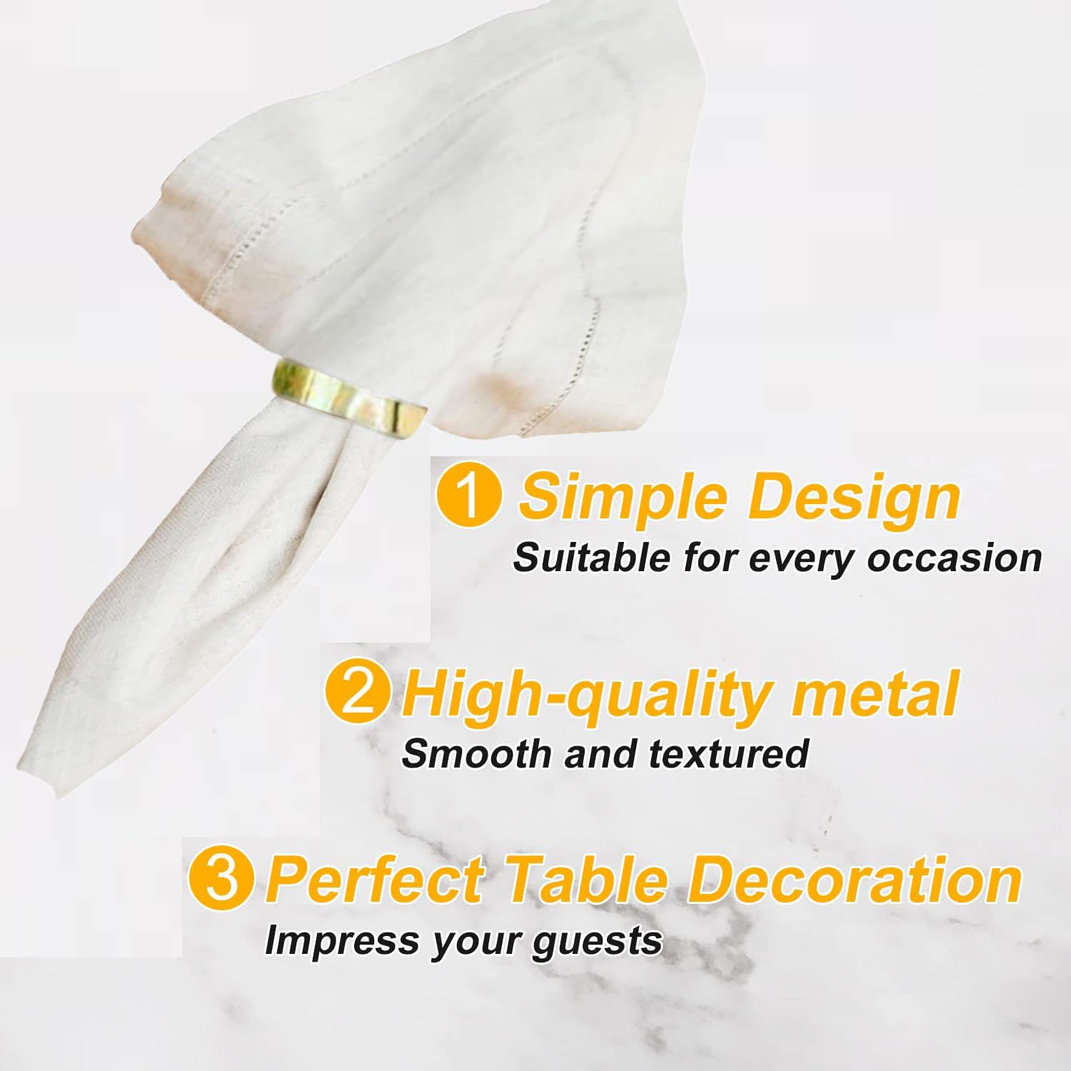 Lot de 80 ronds de serviette dorés en acier inoxydable pour table de mariage, fête de Noël, dîner