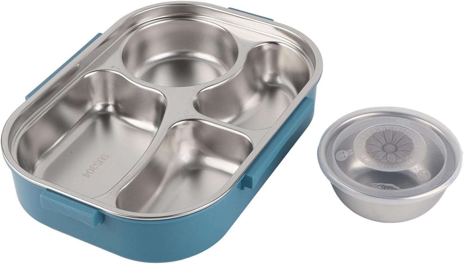 Bento Boxs Dinnerware 4‑Grid Lunch Box Stainless Steel Meal Prep Containers,for Canteens Office Family Food Storage Container (Four-compartment lunch box with soup bowl: blue)