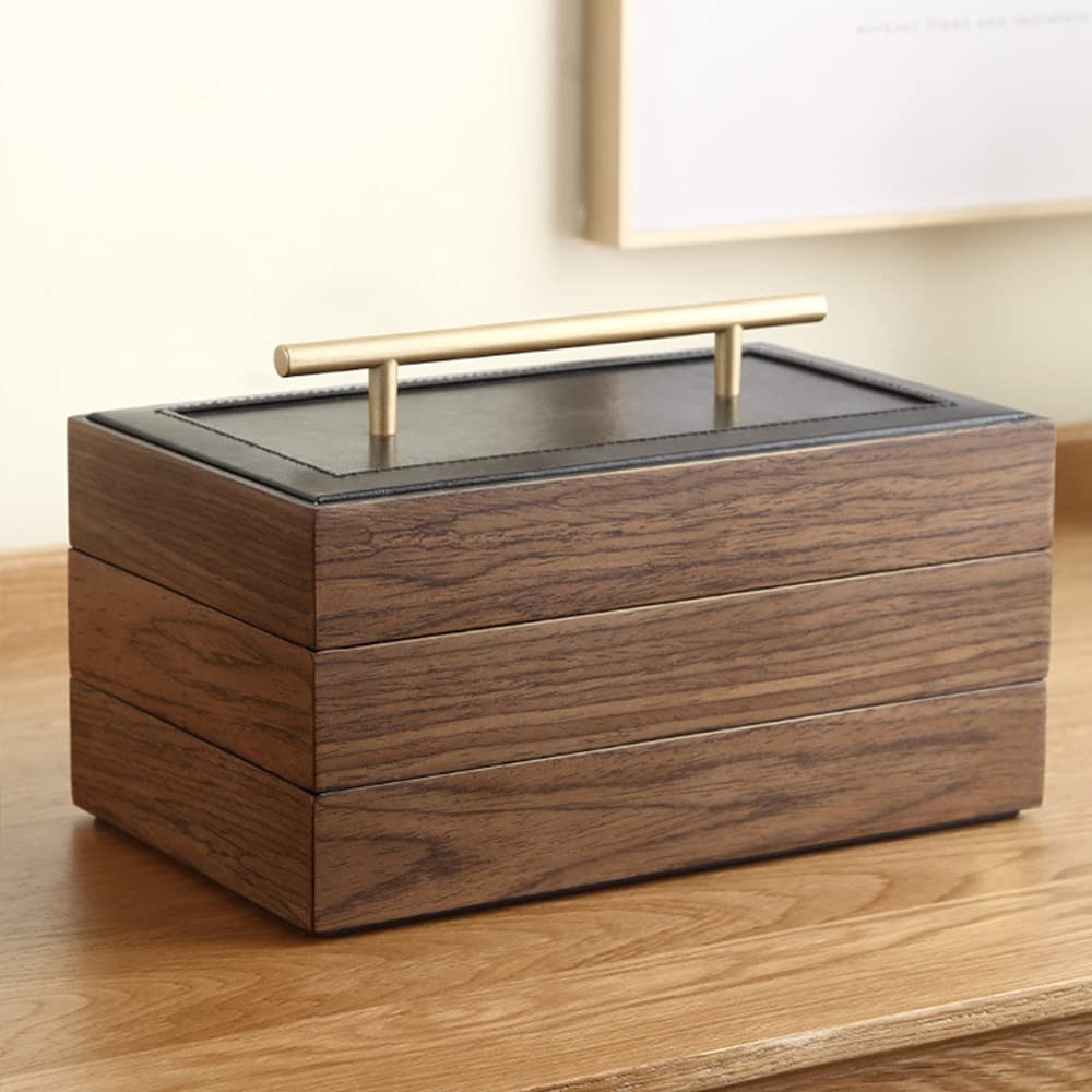 Joyero Retro De Madera Maciza para Mujer, Organizador De Joyas De Tres Capas, Expositor De Pendientes, Collares, Pulseras Y Anillos.