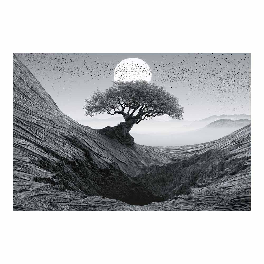 XENIOU Black And White Prints Lone Tree Full Moon Canvas Wall Art, artwork for Bedroom Living Room Bathroom Office Home Decoration(Multicolor)-80x120cm Unframed