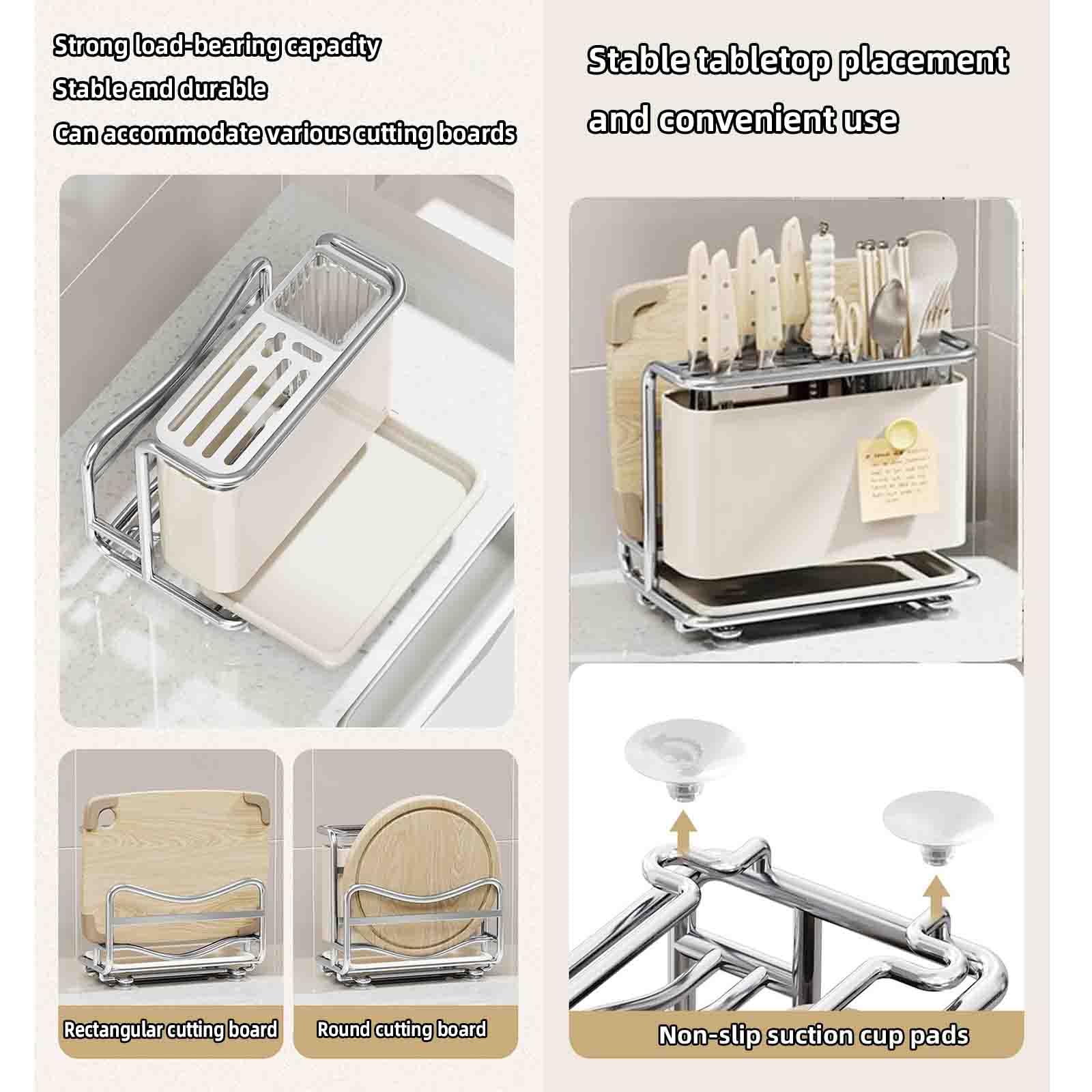 Topfdeckelhalter Topfdeckel Organizer Schneidebrett Halter Brettchenhalter Schneidebrett Ständer Schneidebretthalter Abtropfgestell Backblechhalter Besteckkorb Mit Abtropfschale (28x25x27.5cm,White 3)