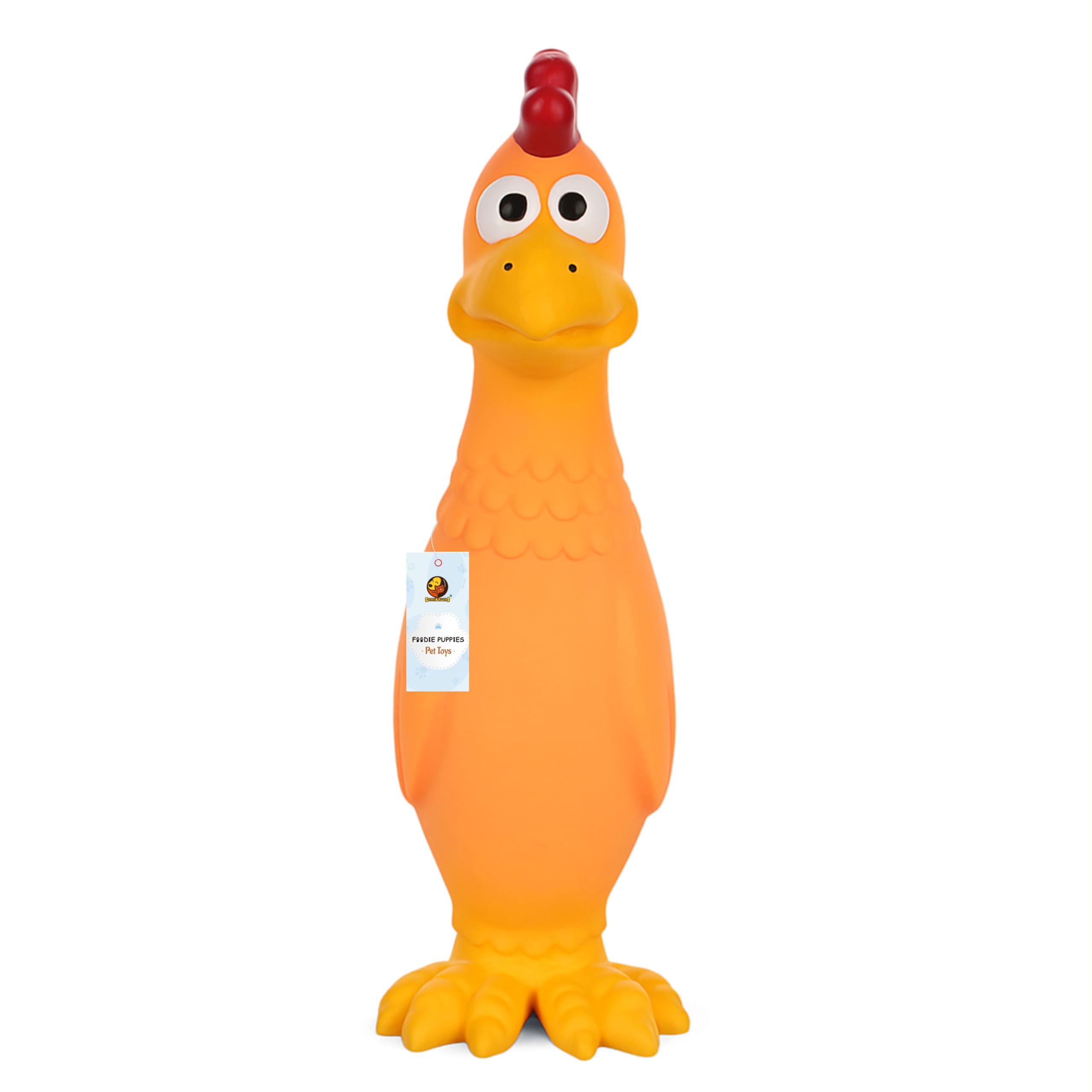 Foodie Puppies Latex Squeaky Dogs Toy | Non-Toxic, Soft Rubber, Interactive, Chewing, Teething, Fetch Play Toy for Small to Medium Dogs (Orange & Yellow Hen)
