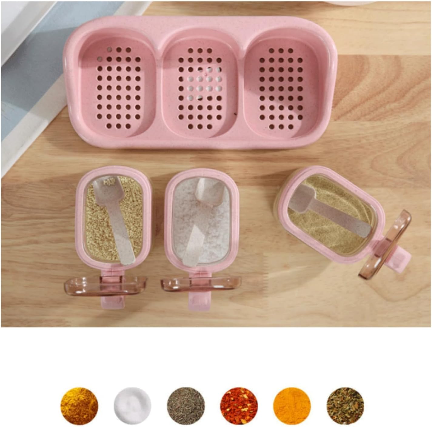 3 Pcs Glass Condiment Jar, Spice Container, Seasoning Box Kitchen Spice Pot with Base for Coffee Bean and Sugar Glass Coffee and Sugar Jar Set with Spoon (Purple)