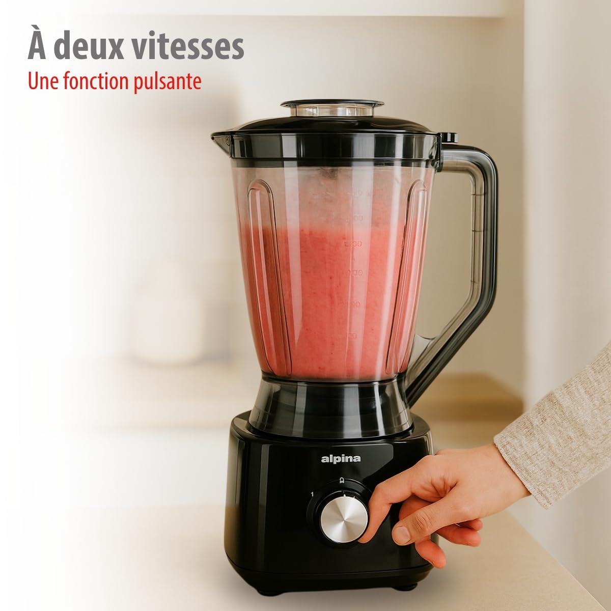 alpina Robot Cuisine FP413GS - Blender Smoothie 1.8L - Robot Multifonctions avec Lames et Râpes - Hachoir Électrique et Pétrin - 750W - Noir