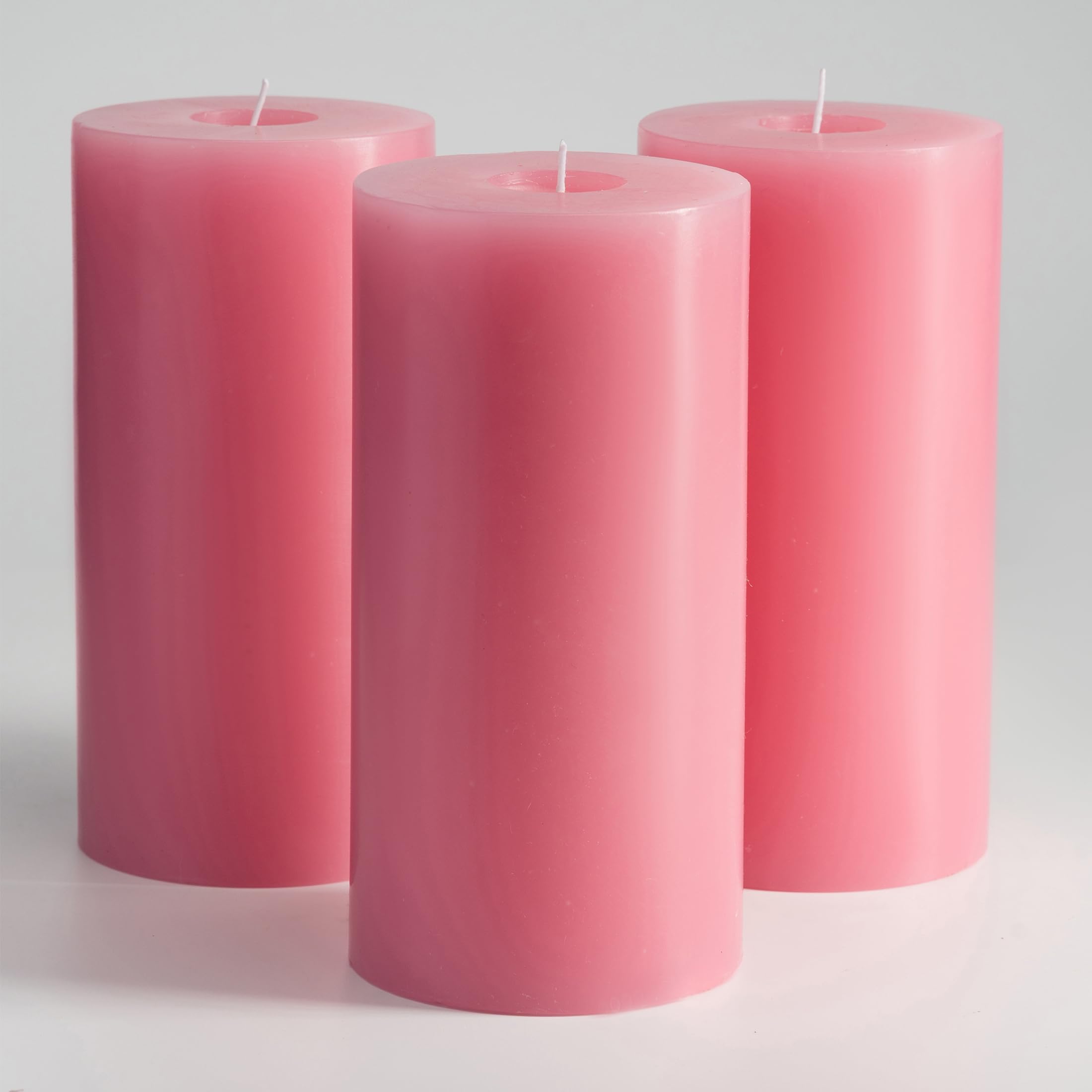 Memoward Pillar Candles Pink, Large Set of 3, Long Burning Time Approx. 75+ Hours, Clean Burning, Unperfumed