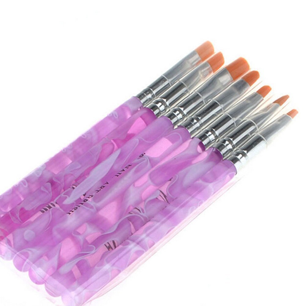 Gemini_mall® 7pcs UV Gel Acrylic Nail Art Design Builder Salon DIY Brush Pen Set marble