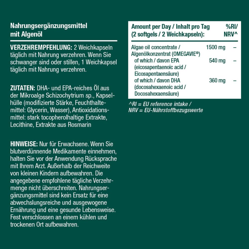 Omega 3 Vegan 60 Softgels – Reines französische Algenöl, Unterstützt Herz-, Gehirn- und Augengesundheit, Alternative zu Fischöl - 60 Weichkapseln