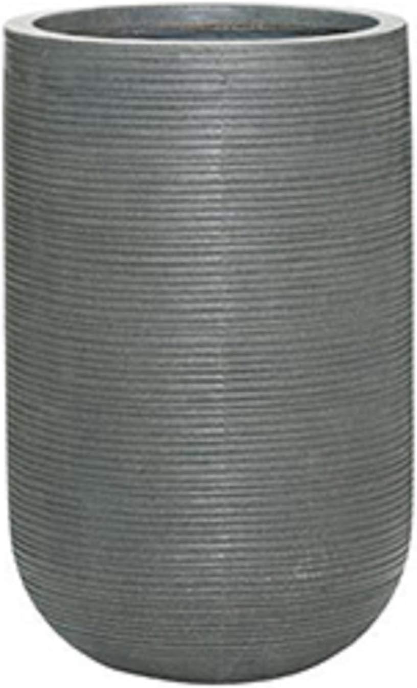 Gray High Round Planter 18" H x 11” - Dark Grey - Horizontal Ridged Ficonstone Cody Pot