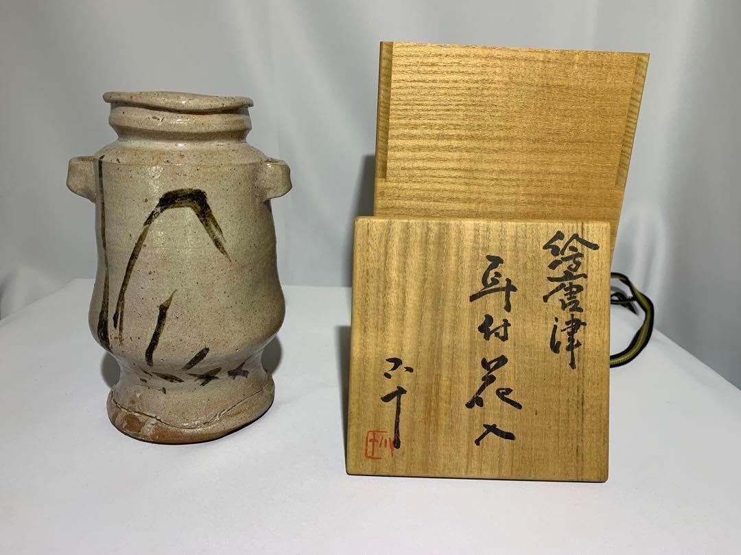 美品　唐津焼　西岡小十　朝鮮唐津　花入　茶道具　花器　陶磁器　共箱付き 美品 唐津焼 西岡小十 朝鮮唐津 花入 茶道具 花器 陶磁器 共箱付き