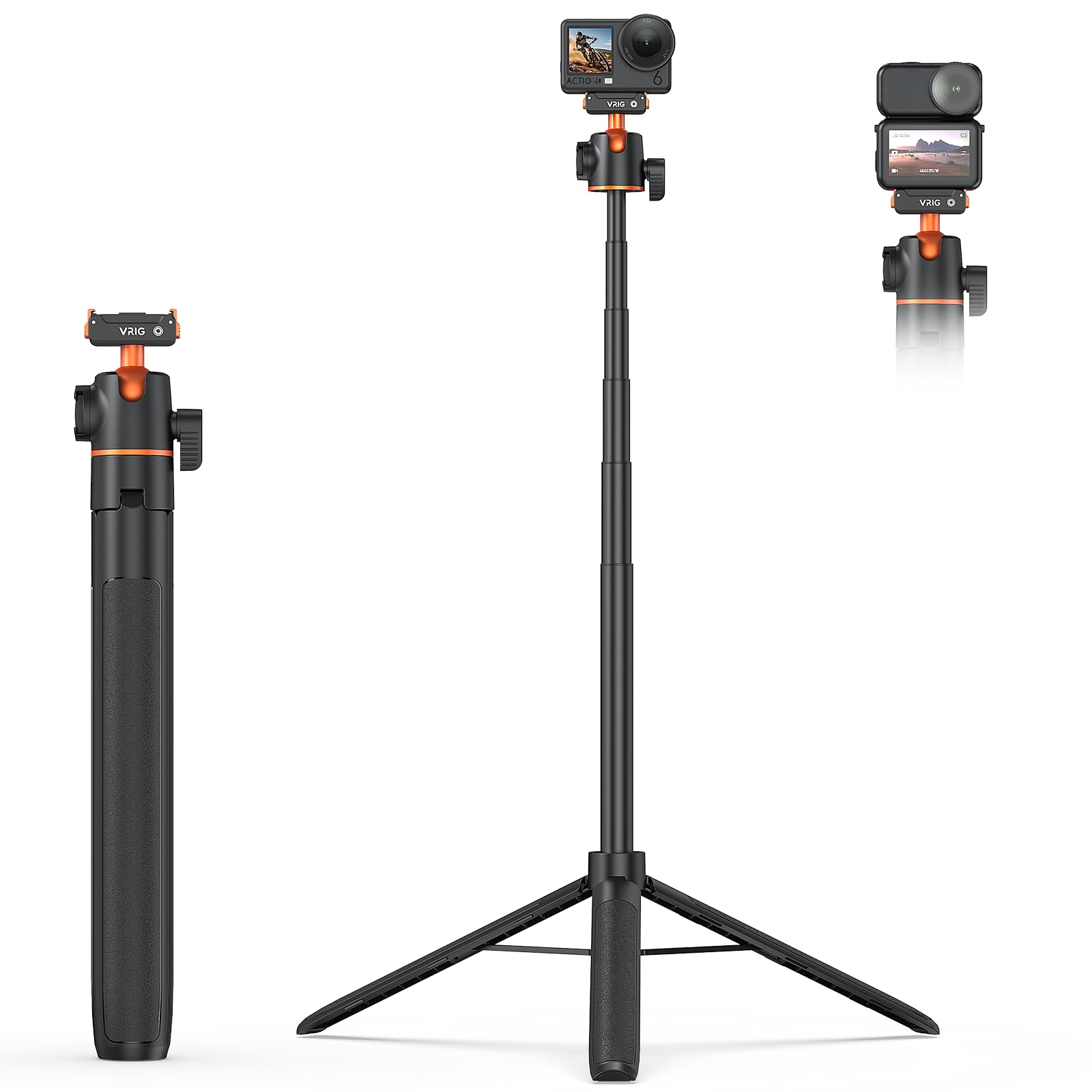VRIG 140 cm Action Kamera Selfie Stick Stativ für DJI Osmo Nano/Action 6, Zweiwege-Magnetanziehung Schnellwechselhalterung, Ausziehbare Stange, Länge 33 bis 140 Zentimeter, AC-71