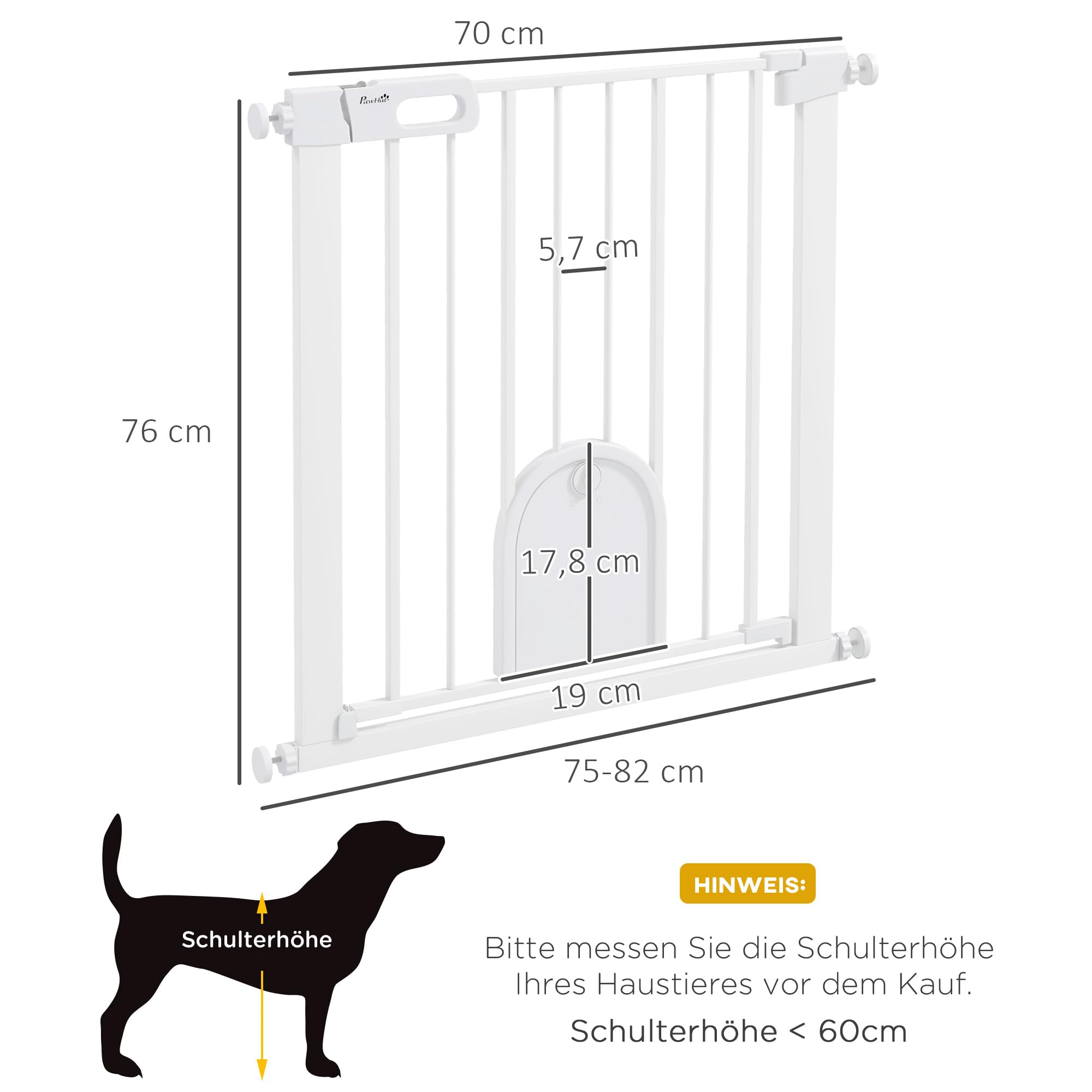 PawHut Barrera de seguridad para mascotas, 75-82 x 76 cm, color blanco | Barrera de seguridad para perros, de acero