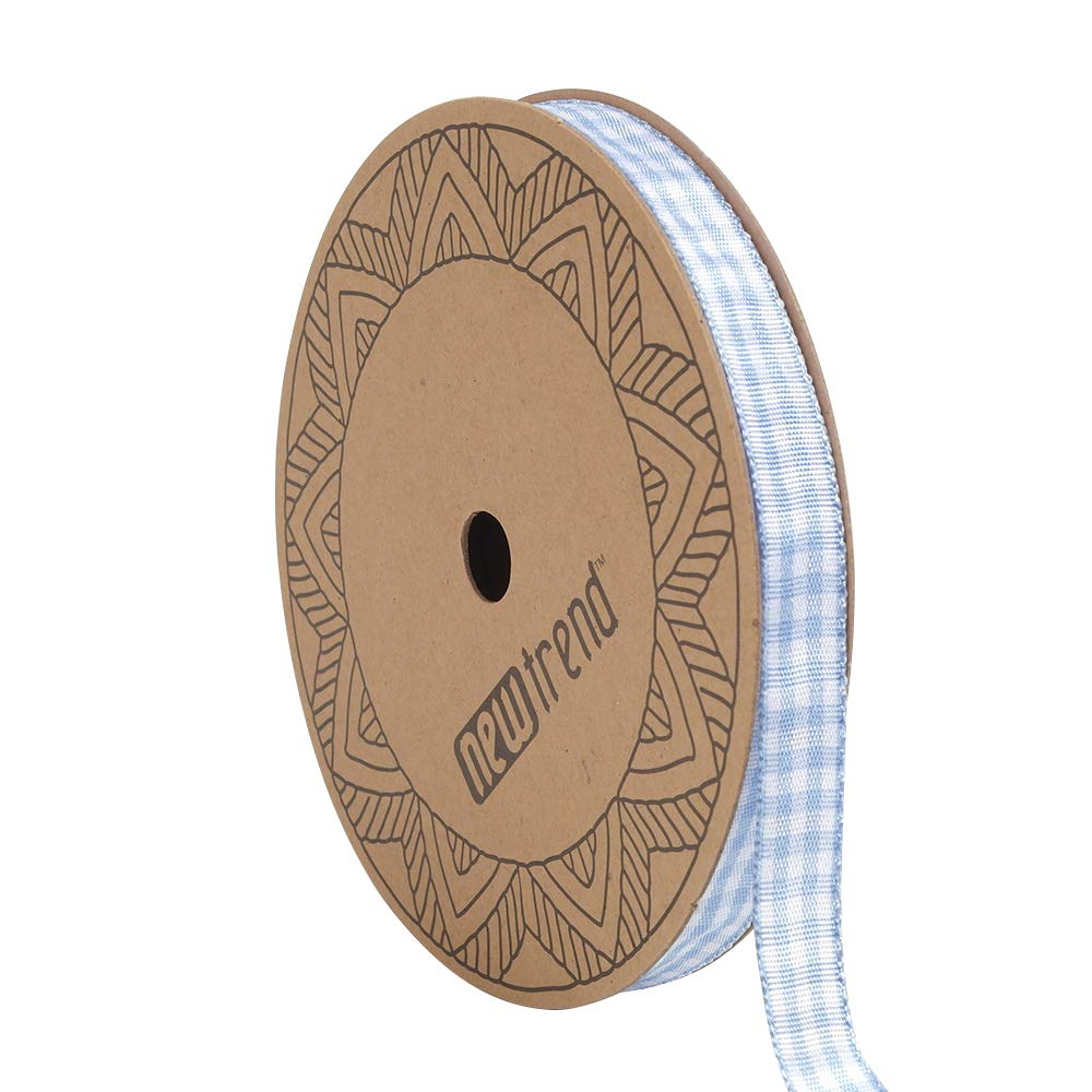 NewTrend Gingham Ribbon 25 Yard Each Roll 100% Polyester 3/8 inch (3/8-Inch, Light Blue)