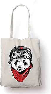 BLAK TEE Cool Panda Airplane Pilot Organic Cotton Reusable Shopping Bag Naturale
