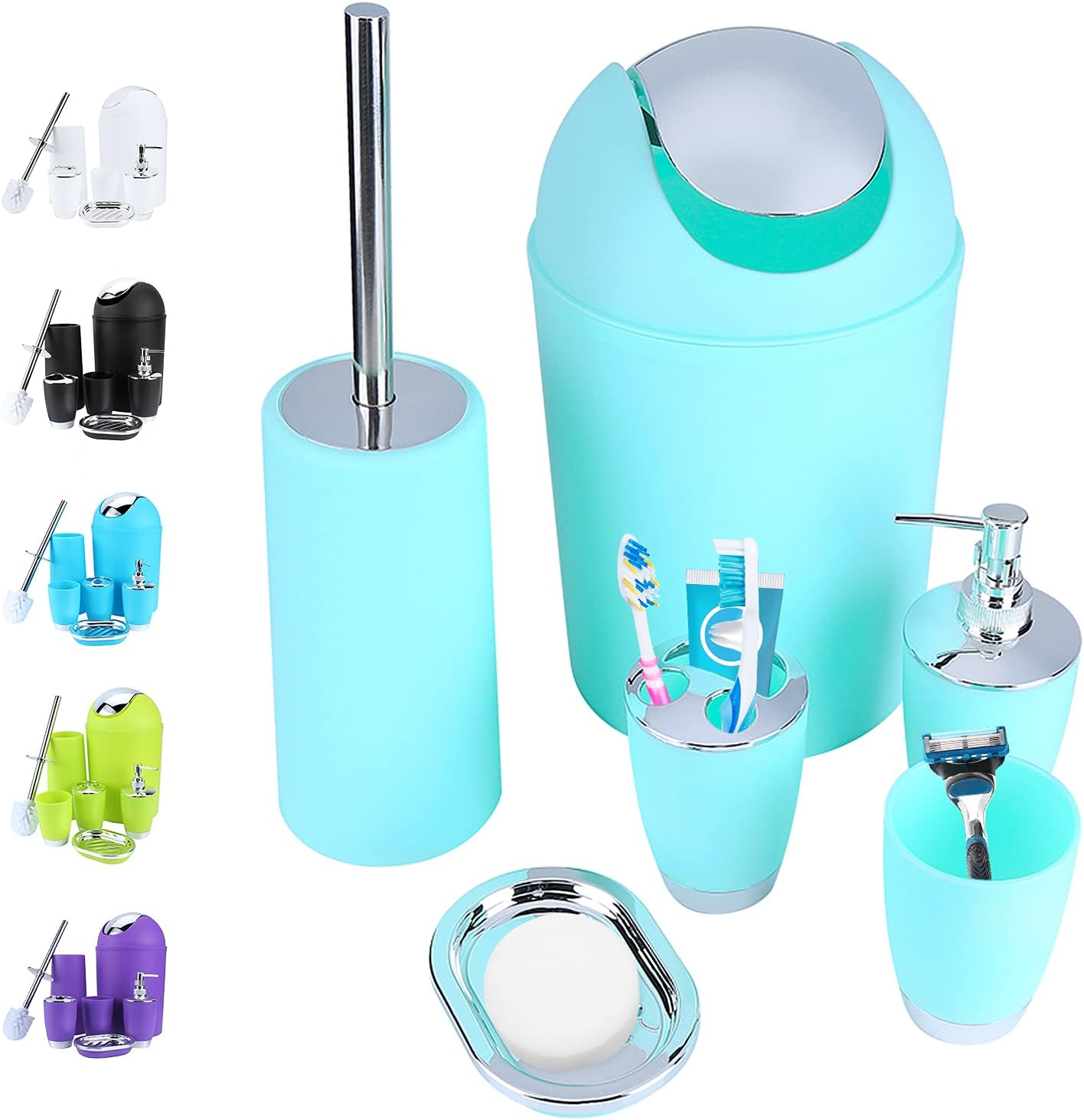 Amazon.com: 6 Piece Bathroom Accessories Set, Plastic Bath Ensemble ...