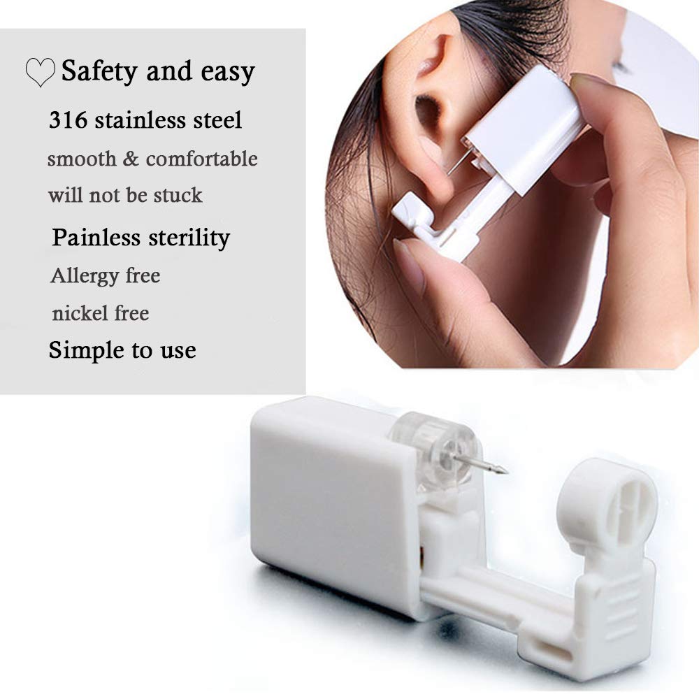 Lishae 2 Pack 3mm Ear Piercing Kit with Cubic Zirconia Stud Earrings Ear Piercing Gun (Black)