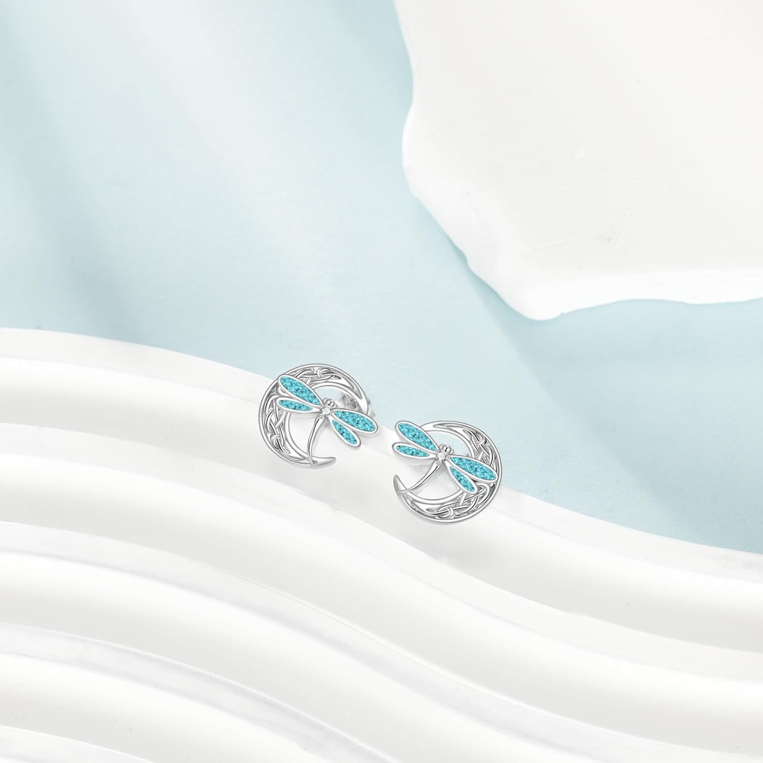 URONE Butterfly/Hummingbird/Dragonfly Earrings 925 Sterling Silver Celtic Moon Stud Earrings Turquoise Butterfly/Hummingbird/Dragonfly Jewelry Gifts For Women - Image 4