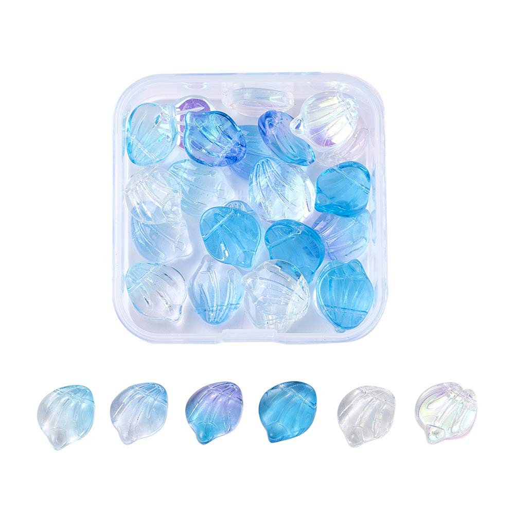 PandaHall 30pcs Transparent Glass Shell Charms Pendant 6 Styles Two Tone Crystal Glass Ocean Shell Petal Dangle Pendants for Necklace Bracelet Jewelry Making — image 1