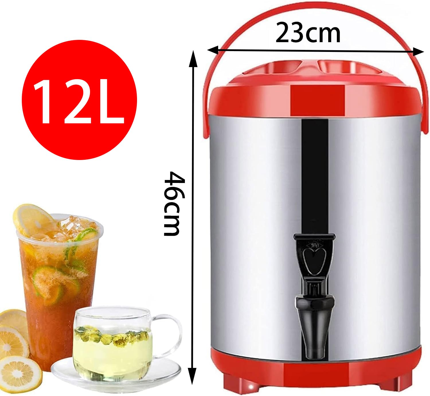 6L/8L/10L/12L/14L/16L/18L/20L Dispensador de agua caliente y fría, hervidor termostato, fuente isotérmica dispensador de bebidas de acero inoxidable, gran capacidad, 10-12 horas, Red-12L
