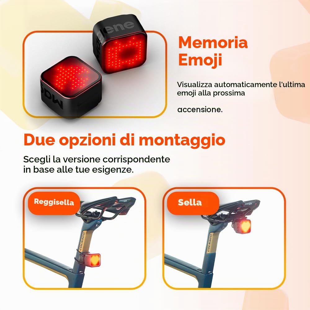Magene L308 - Fanale posteriore intelligente per bici, altamente personalizzabile, con espressione intelligente, Bluetooth, leggero, senza cavo di ricarica, 96 luci LED COB IPX6 impermeabile