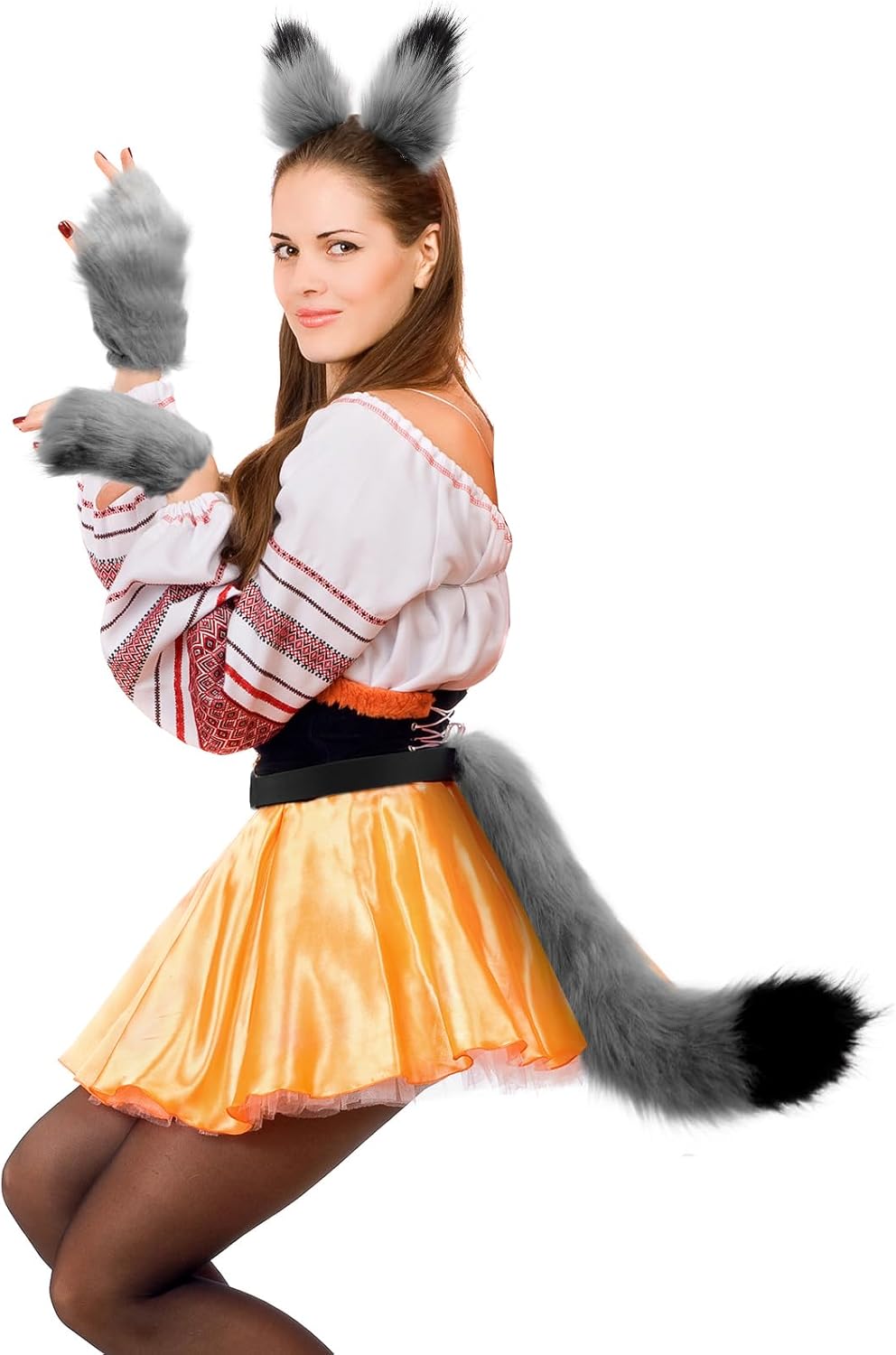 DRESHOW Wolf Fox Fur Tail Clip Ears and Gloves Set Cosplay Party Costume Super Huge Fluffy Tail for Adult - Image 2