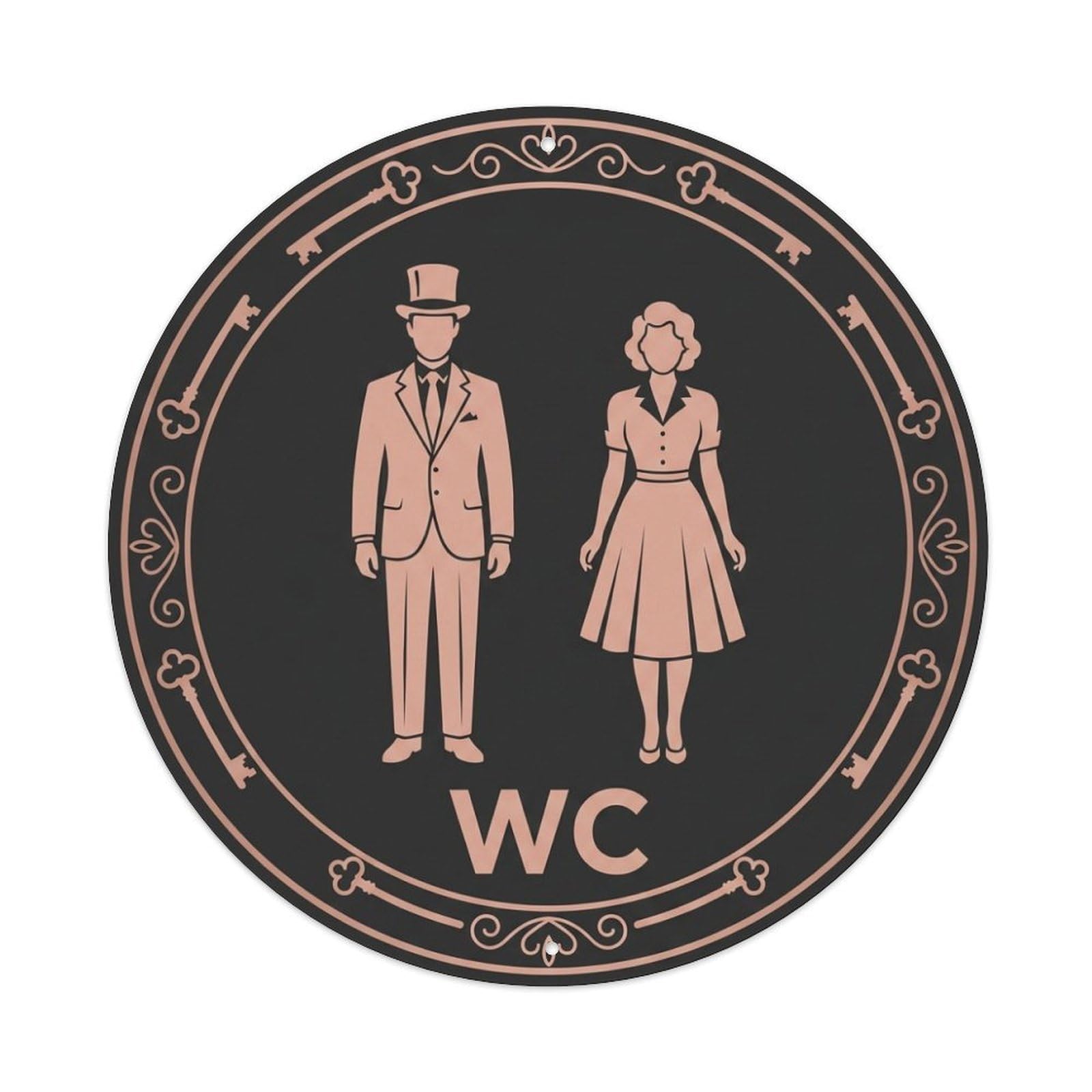 WC Restroom Notice Charcoal Rose Key Metal Tin Sign