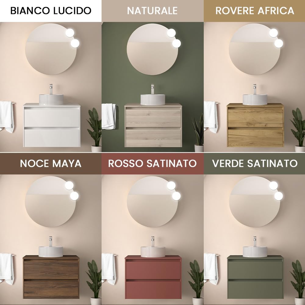 Inbagno Mobile bagno sospeso 90 cm rovere bali con top per lavabo, 2 cassetti con chiusura soft-close, Linea GAYA