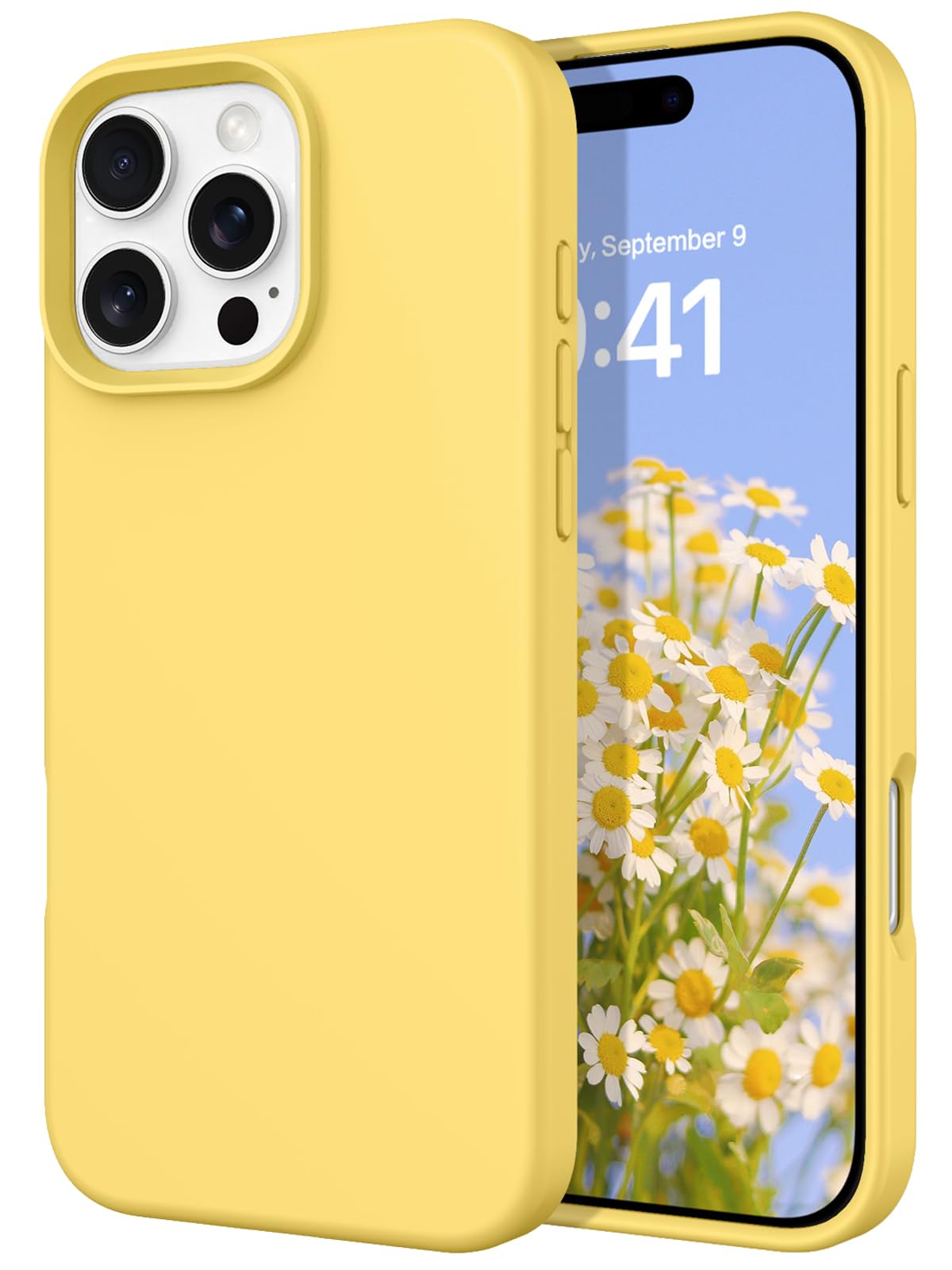 Photo 1 of DOMAVER Case for iPhone 16 Pro Max 6.9'' Smooth Liquid Silicone Soft Gel Rubber Microfiber Lining Cushion Cover Shockproof Protective Phone Cases Compatible with iPhone 16 Pro Max - Yellow