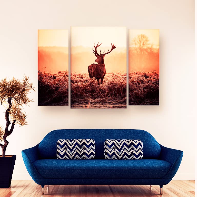 Casperme Beautiful Dear 3pc Multiple Frames Wall Painting For Living Room, Bedroom, Hotels & Office With Sparkle Touch 7mm Hard Wooden Board (36*24 inches) Casper_MF_3x2_41