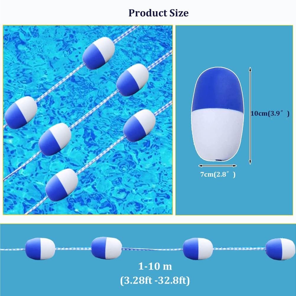Kit di corda e galleggiante per piscina, divisore di sicurezza con design a linea di corsia, per spiagge, accessori resistenti per piscina da 3 m, per una maggiore sicurezza in acqua