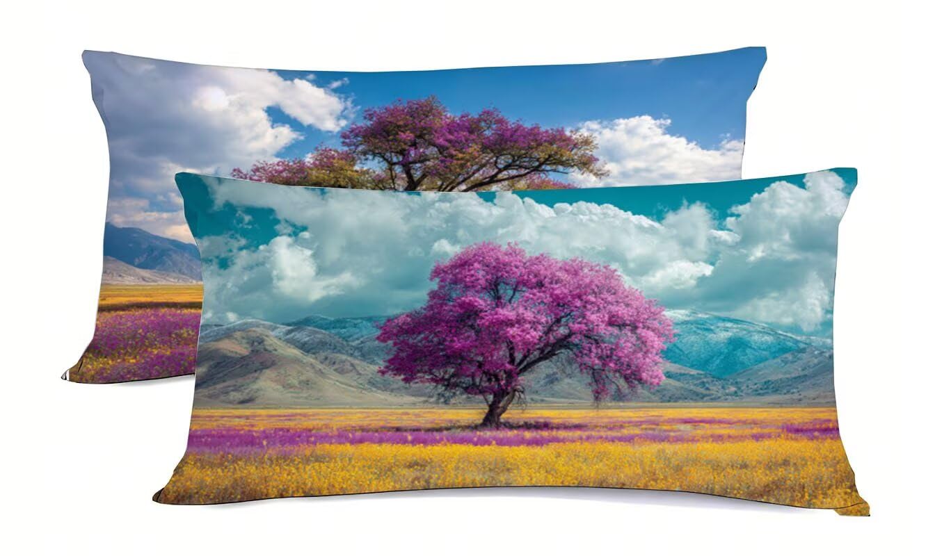Taie d'oreiller 50x80cm fleurs et nuages en tissu doux rectangulaire pour lit