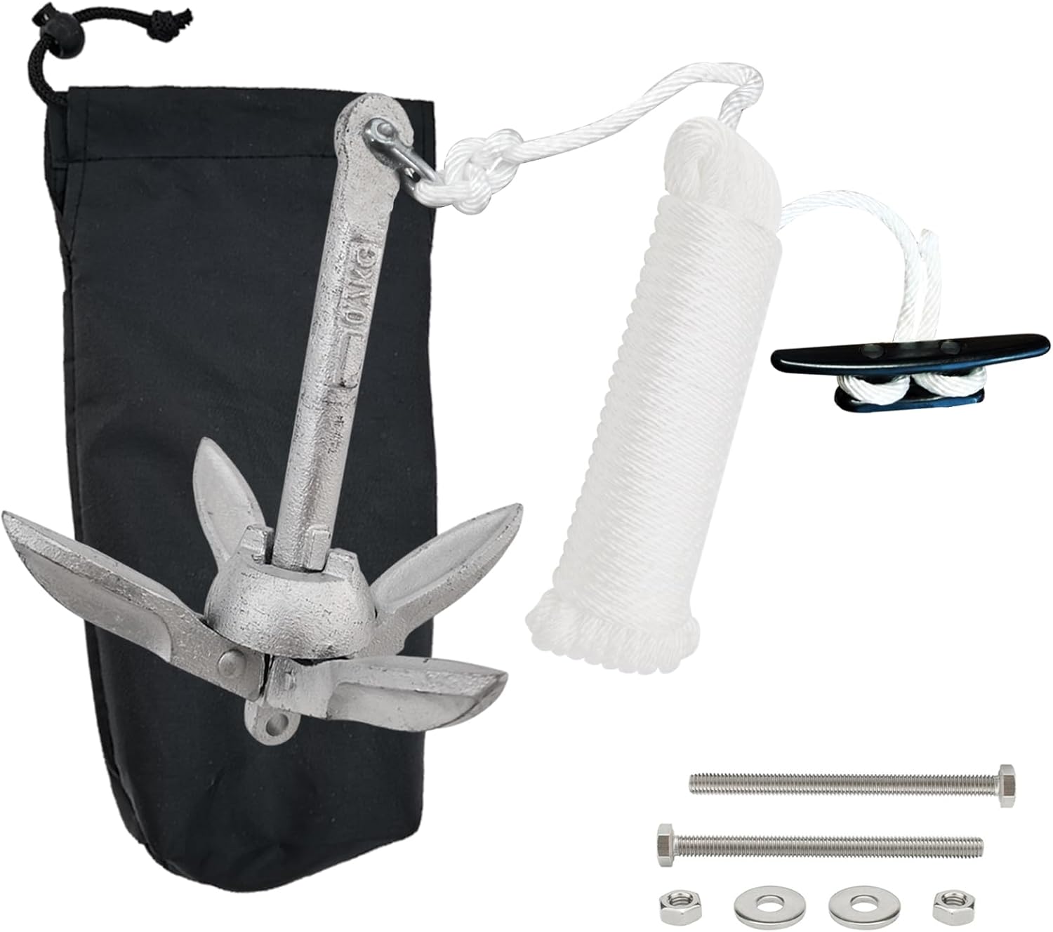 Kayak Anchor Kit, 1.5 lb Marine Folding Grapnel Anchor with Rope and Storage Bag/4 inch Cleat, Accessories for Small Boats, Canoes, silver Kayak Anchor Kit, 1.5 lb Marine Folding Grapnel Anchor with Rope and Storage Bag/4 inch Cleat, Accessories for Small Boats, Canoes, silver