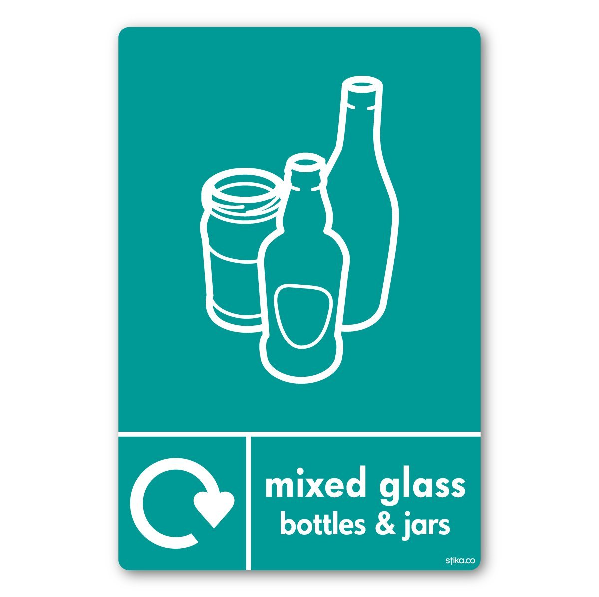 stika.co Pack of 2 Mixed Glass & Bottles Recycling Sign - A5-210x148mm Self-Adhesive Vinyl Sticker - WRAP Recycle Now Label - ISO 7010 Compliant - Eco Waste Bin Sign