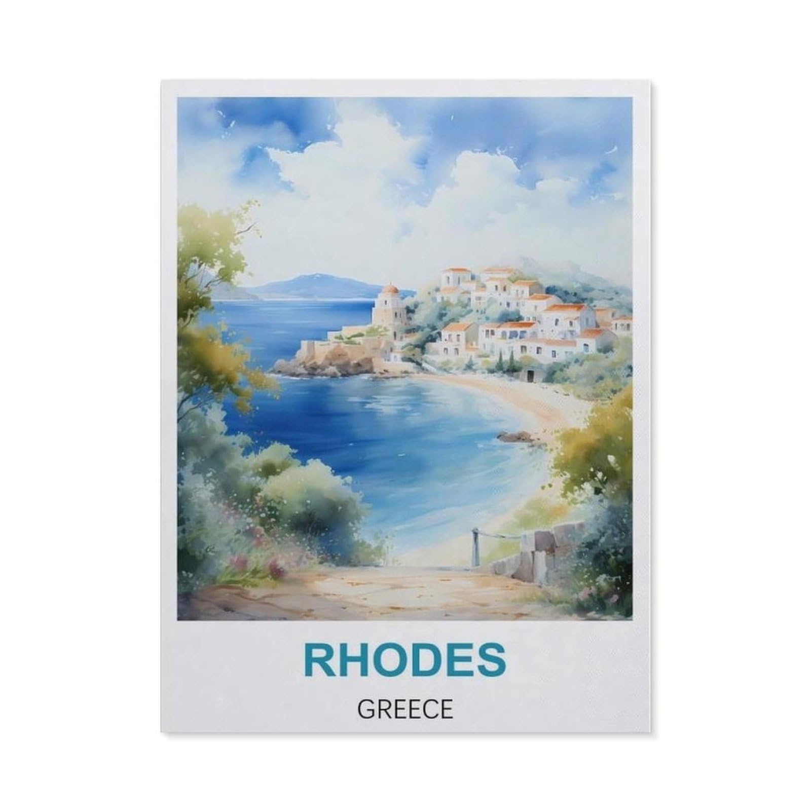 BEAYODKP Diamond Painting，Rhodes Greece Vintage Travel Poster，Diamond Painting Art Embroidery Cross Stitch Pictures Gift Wall Decoration（50 x 60 cm/19.68 x 23.62 inches）-CC16